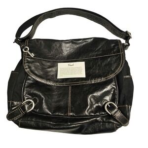 Fossil black Leather‎ & Canvas messenger crossbody bag. Unisex